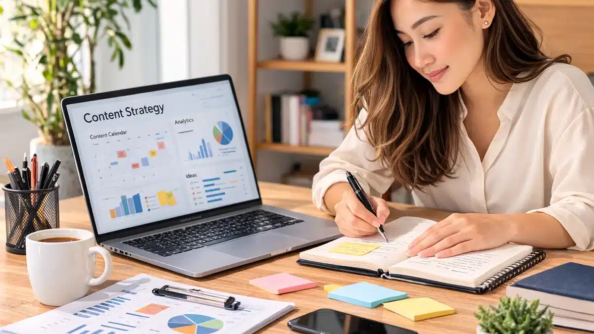 Carnet et calendrier avec idées de contenus et planning de publication