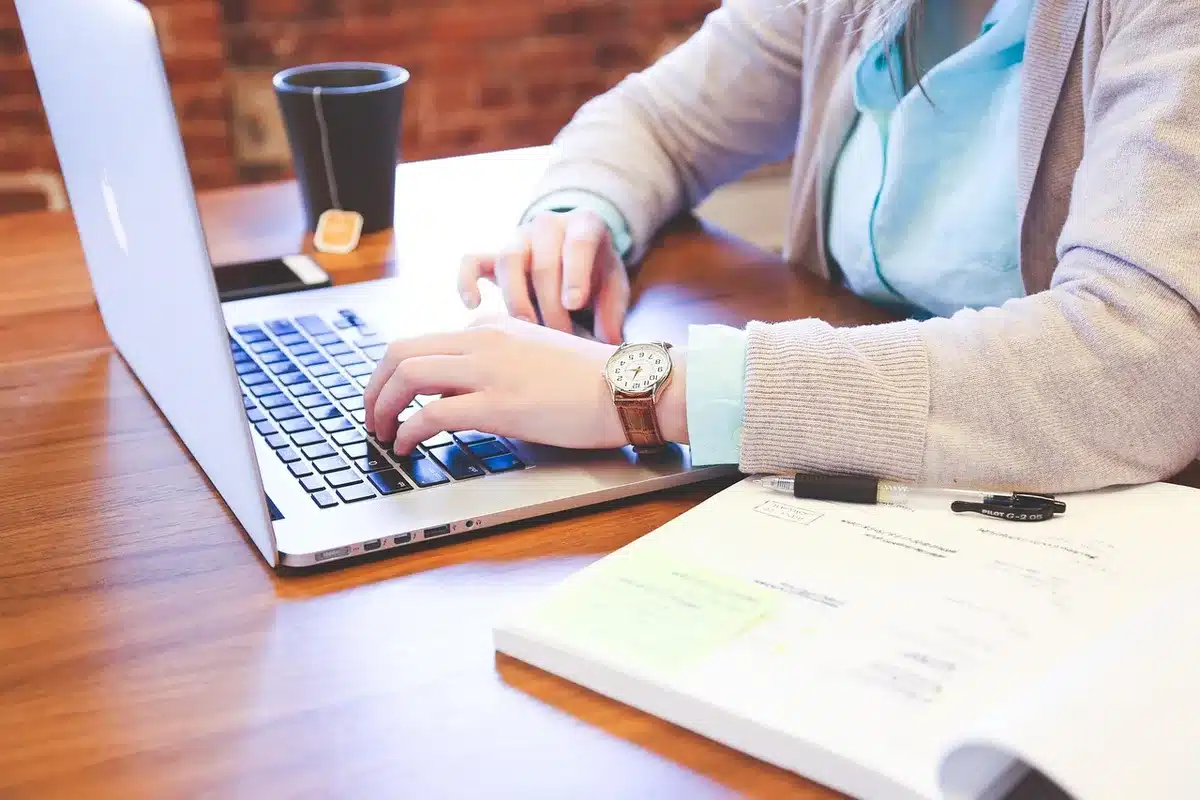 Écran d'ordinateur montrant un profil professionnel et exemples de portfolio